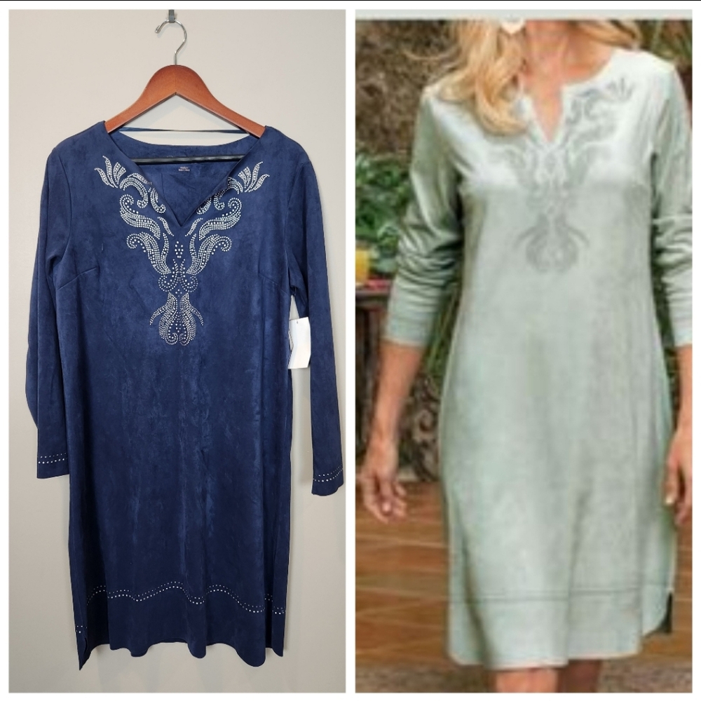 NWT Soft Surroundings Ambrosia Dress Nautical Navy‎ Medium